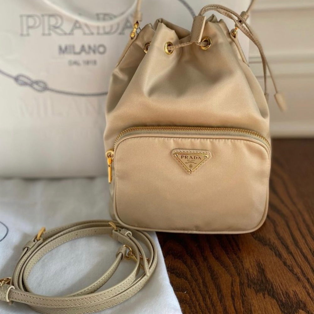 NWT Prada New Sold Out Beige Duet Bucket Bag AUTH